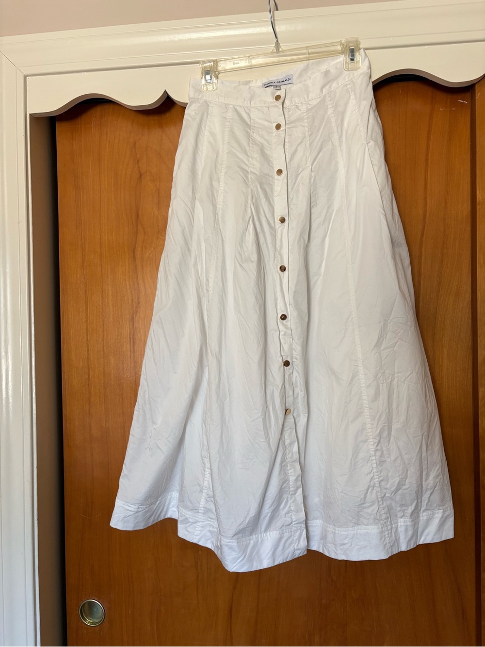 Karina Grimaldi White Button-Front A-Line Midi Skirt